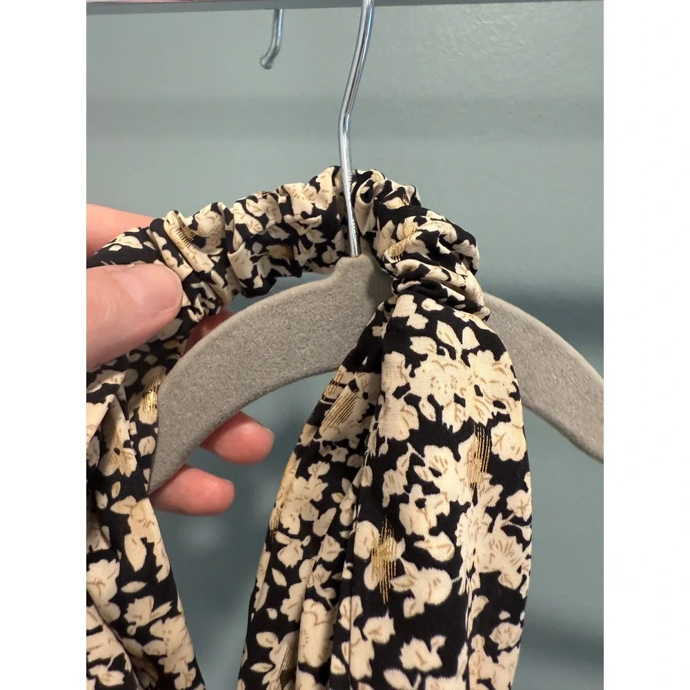 Anthropologie Floral Gold Metallic Knotted Headband Black White Boho - Picture 3 of 3